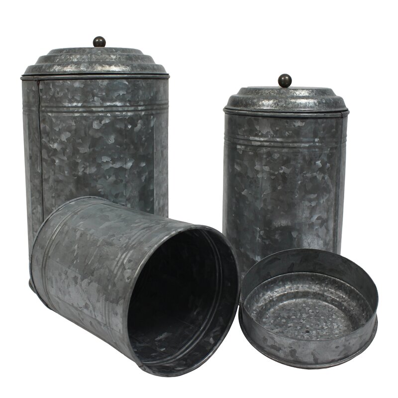 Gracie Oaks Galvanized Steel 3 Piece Kitchen Canister Set Reviews   Galvanized Steel 3 Piece Kitchen Canister Set 